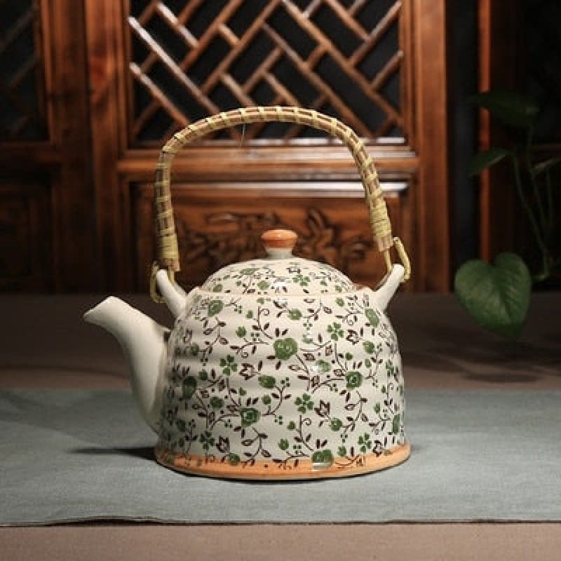 Chinesische Teekanne Porzellan Grüne Blumen 900ml