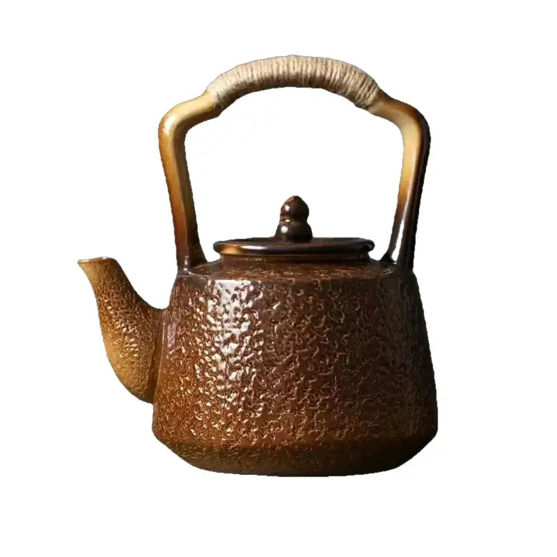 Kleine teekanne aus keramik - granulatbraun antiker griff 1l