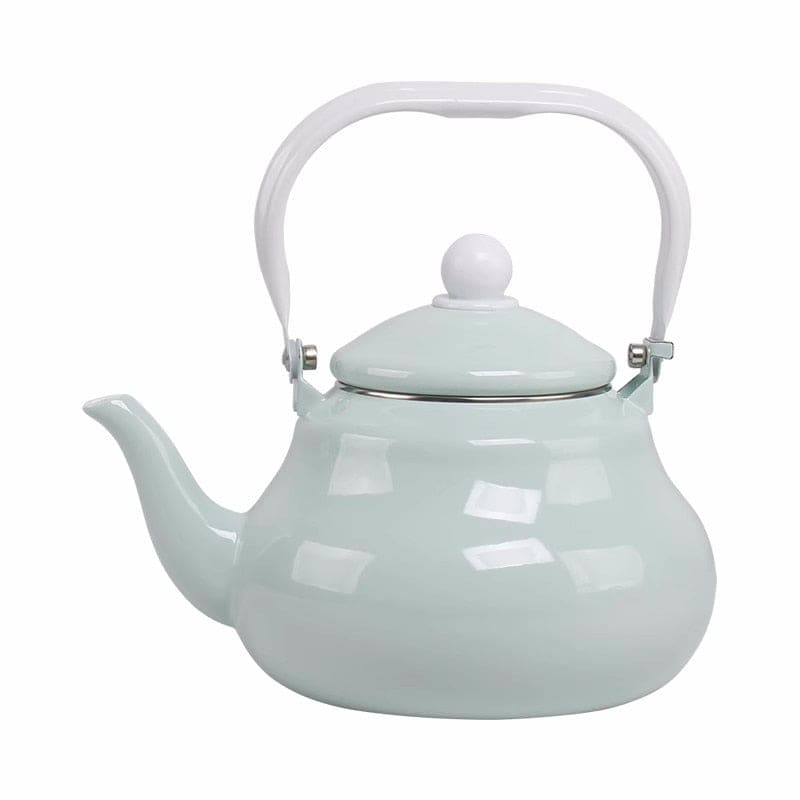 Teekanne keramik hellblau - weißer griff 1.5l