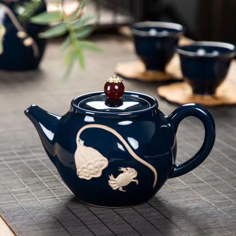 Teekanne Porzellan - Dunkelblau Krabbenmuster 200ml