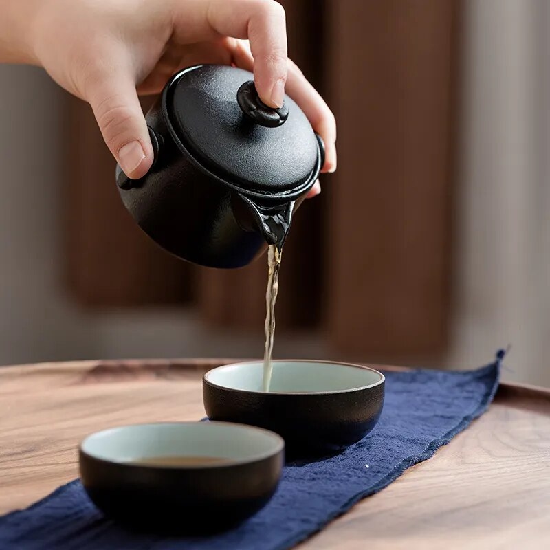 Japanisches Teeservice Keramik - Schwarzes Design