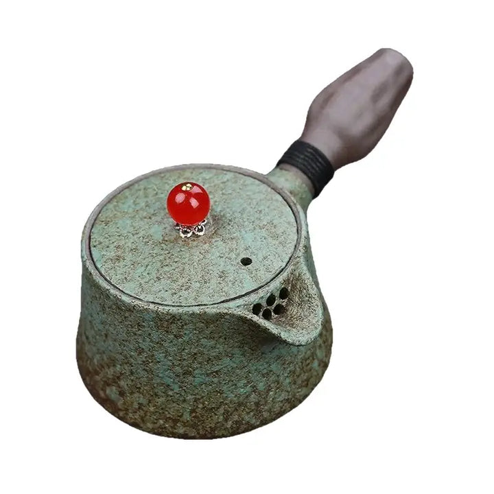 Chinesische teekanne kyusu vintage aus steinzeug-keramik