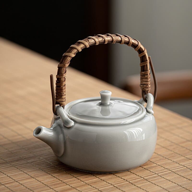 Flache japanische teekanne aus grauem porzellan 180ml