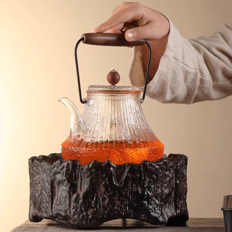 Japanische teekanne glas - großer holzgriff 900ml