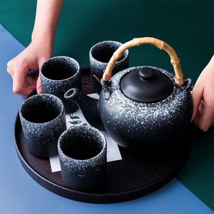 Japanische teekanne keramik - schwarz bambus 500ml