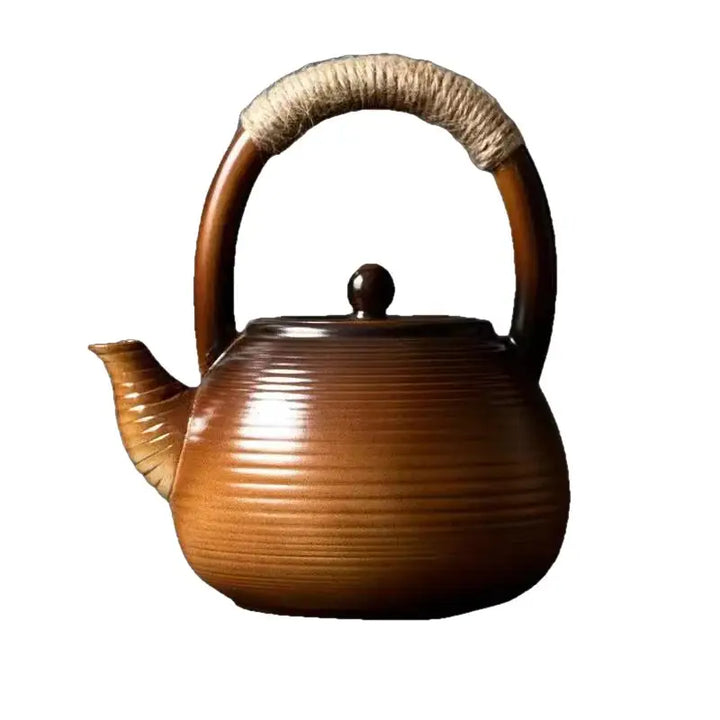 Keramik teekanne rund - glänzend braun 1l