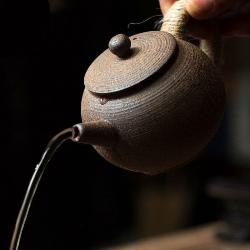 Runde chinesische teekanne vintage aus steinzeugkeramik