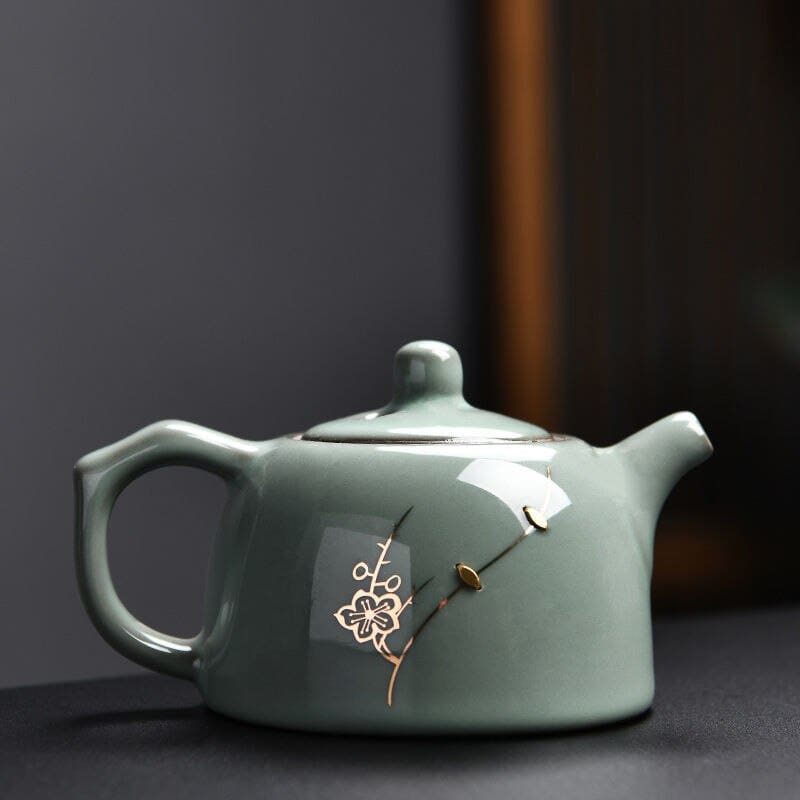 Teekanne keramik - hellblau goldene blume 175ml