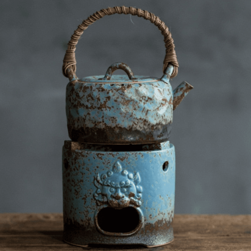 Teekanne keramik mit stövchen blau 500ml