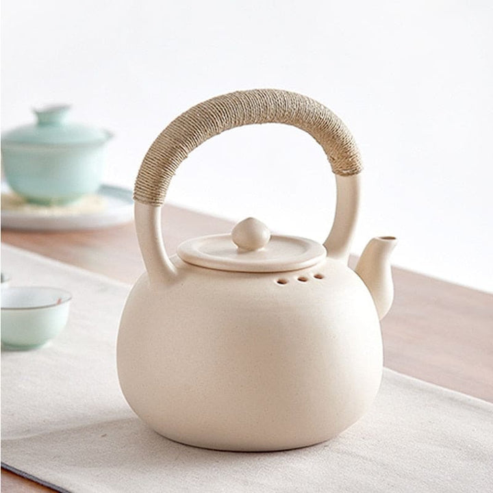 Teekanne keramik off-weiss - griff aus bambusgarn 1.25l