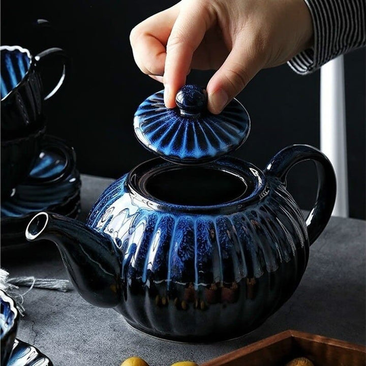 Teekanne keramik schwarz - streifenmuster 900ml