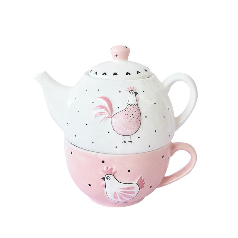 Teekanne mit integrierter tasse rosa