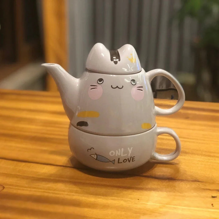 Teekanne Mit Tasse Katze